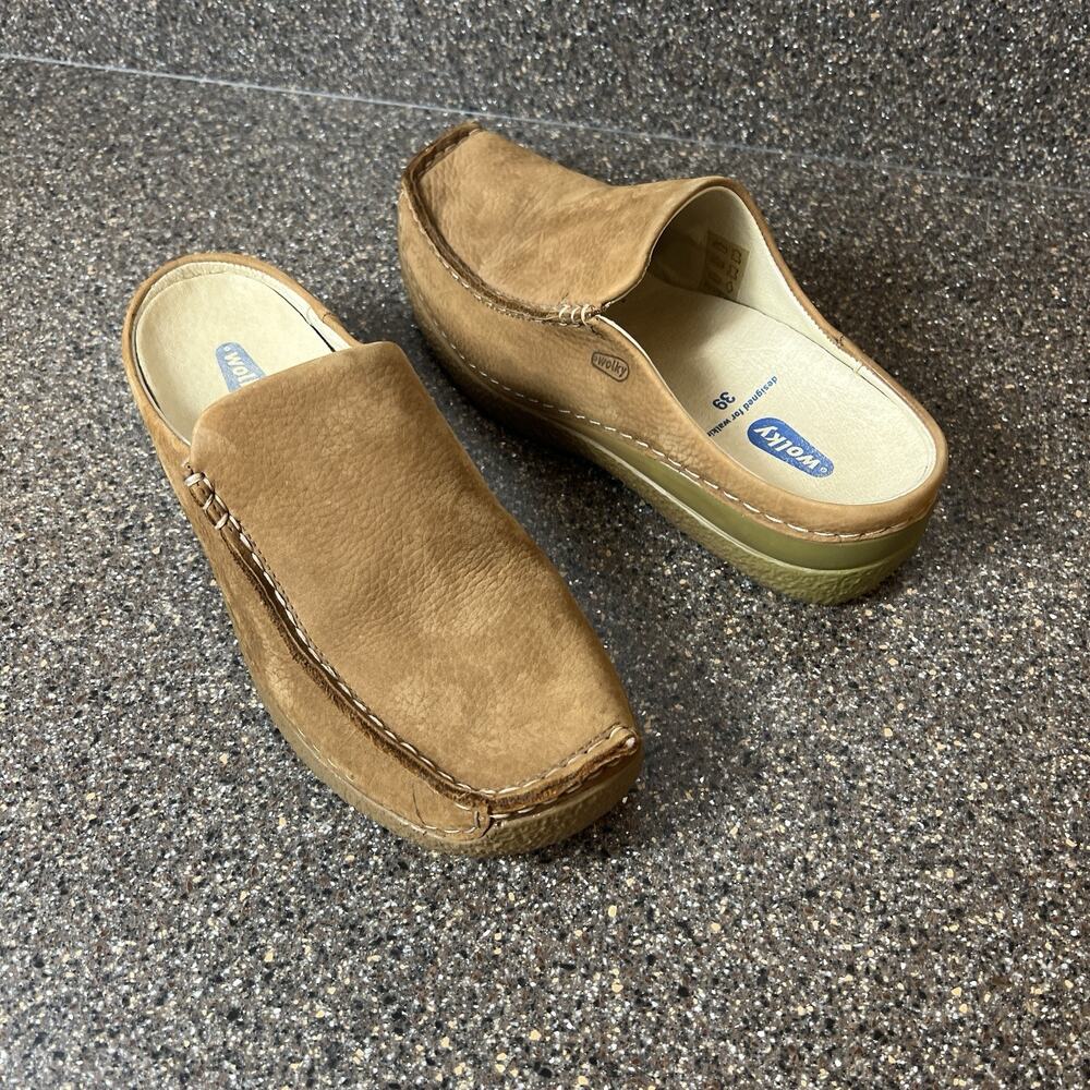 Wolky Brown Suede Clog Womens EU 39 US 8.5 Comfort Casual Mule Slip On Work Shoe